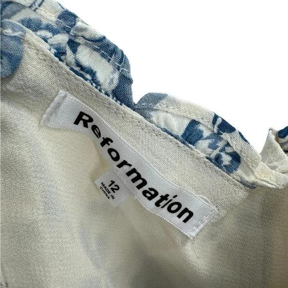 Reformation Esther Mini Dress Pompadour Blue Floral Print 12 B1565 - Picture 6 of 8